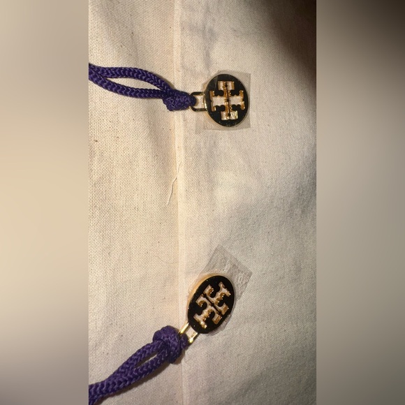 💙💜 Tory Burch Cream Dust Bags with Blue & Purple Trim / Green & Purple Trim 💜💚 - Picture 4 of 12